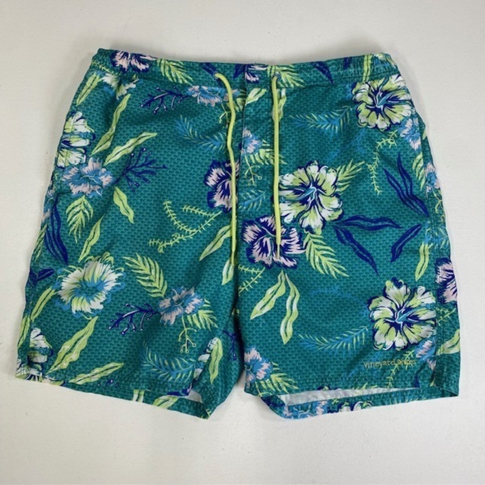Vineyard Vines Floral Swim Trunks Drawstring Waist Lined L